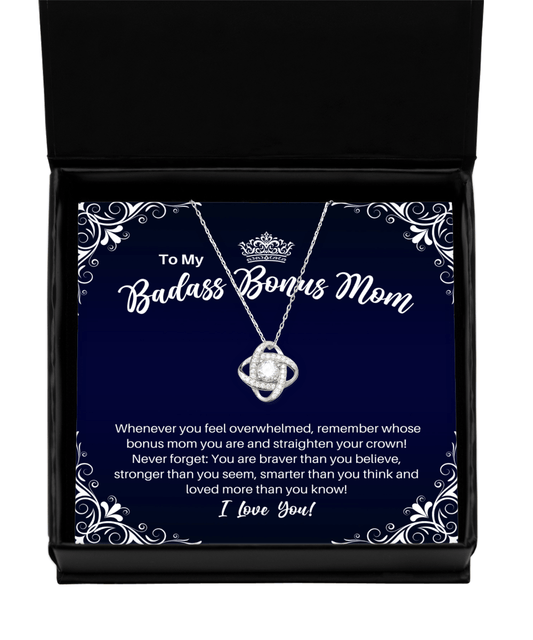 To My Badass Bonus Mom Necklace - Straighten Your Crown - Mother-in-Law Motivational Graduation Gift - Stepmother Birthday Christmas Gift - LKS