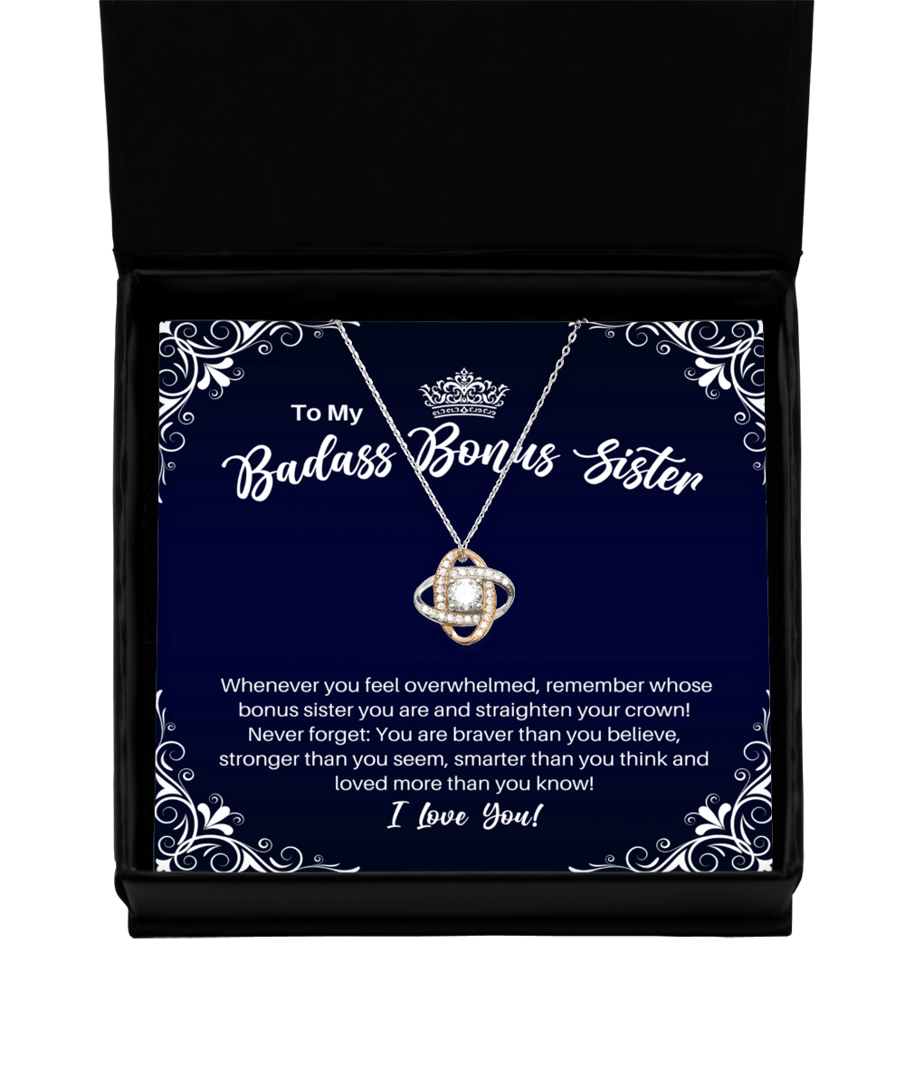 To My Badass Bonus Sister Necklace - Straighten Your Crown - Motivational Graduation Sister-in-Law Gift - Stepsister Birthday Christmas Gift - LKRG