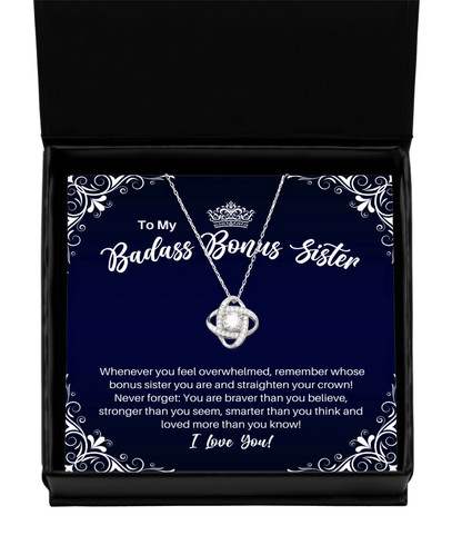 To My Badass Bonus Sister Necklace - Straighten Your Crown - Motivational Graduation Sister-in-Law Gift - Stepsister Birthday Christmas Gift - LKS