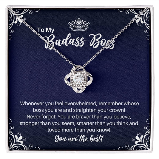 To My Badass Boss Necklace - Straighten Your Crown - Motivational Graduation Gift - Boss Birthday Christmas Gift 14K White Gold Finish / Standard Box