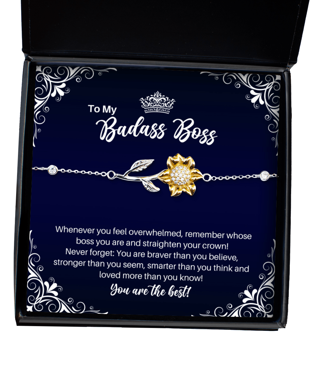 To My Badass Boss Sunflower Bracelet - Straighten Your Crown - Motivational Graduation Gift - Boss Birthday Christmas Gift