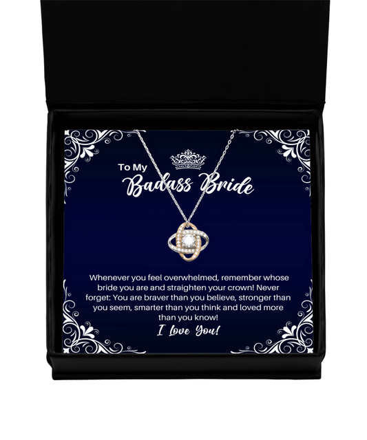 To My Badass Bride Necklace - Straighten Your Crown - Motivational Graduation Gift - Bride Wedding Birthday Christmas Gift - LKRG
