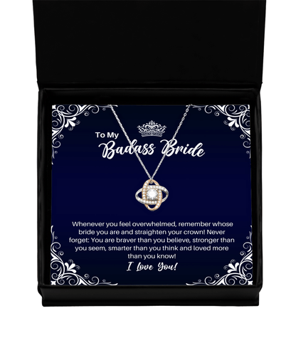 To My Badass Bride Necklace - Straighten Your Crown - Motivational Graduation Gift - Bride Wedding Birthday Christmas Gift - LKRG