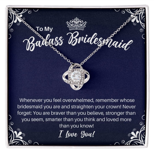 To My Badass Bridesmaid Necklace - Straighten Your Crown - Motivational Graduation Gift - Bridesmaid Wedding Birthday Christmas Gift 14K White Gold Finish / Standard Box