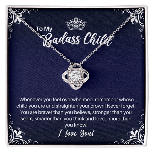 To My Badass Child Necklace - Straighten Your Crown - Nonbinary LGBTQ - Motivational Graduation Gift - Child Birthday Christmas Gift 14K White Gold Finish / Standard Box