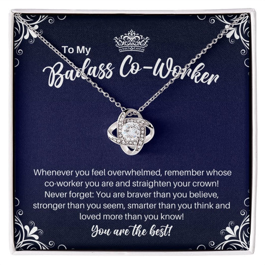 To My Badass Co-Worker Necklace - Straighten Your Crown - Motivational Graduation Gift - Co-Worker Birthday Christmas Gift 14K White Gold Finish / Standard Box