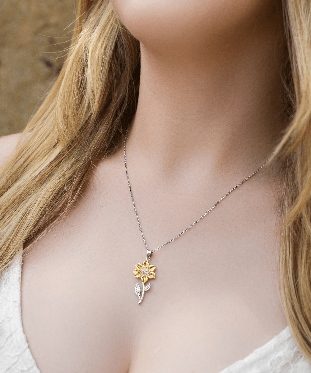 To My Badass Daughter Gifts - Straighten Your Crown - Sunflower Necklace for Graduation, Birthday - Jewelry Gift from Mom or Dad to Daughter