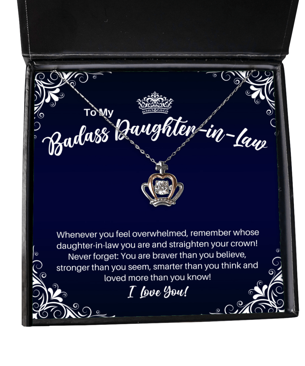 To My Badass Daughter-in-Law Crown Necklace - Straighten Your Crown - Motivational Graduation Gift - Daughter-in-Law Birthday Christmas Gift