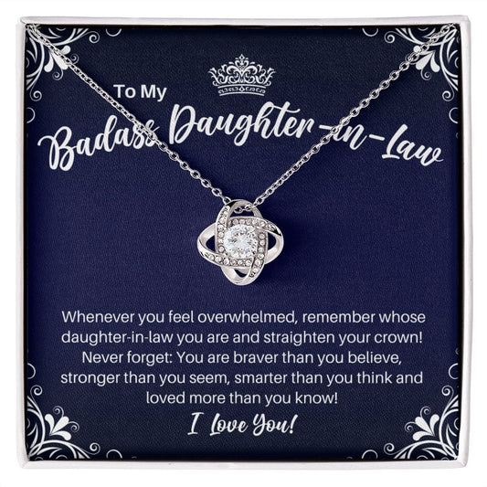 To My Badass Daughter-in-Law Necklace - Straighten Your Crown - Motivational Graduation Gift - Daughter-in-Law Birthday Christmas Gift 14K White Gold Finish / Standard Box