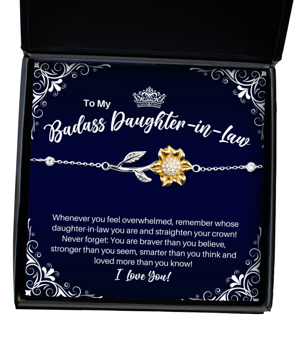 To My Badass Daughter-in-Law Sunflower Bracelet - Straighten Your Crown - Motivational Graduation Gift - Daughter-in-Law Birthday Christmas Gift