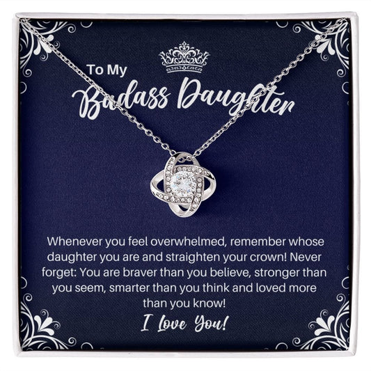 To My Badass Daughter Necklace - Straighten Your Crown - Motivational Graduation Gift - Daughter Birthday Christmas Gift 14K White Gold Finish / Standard Box