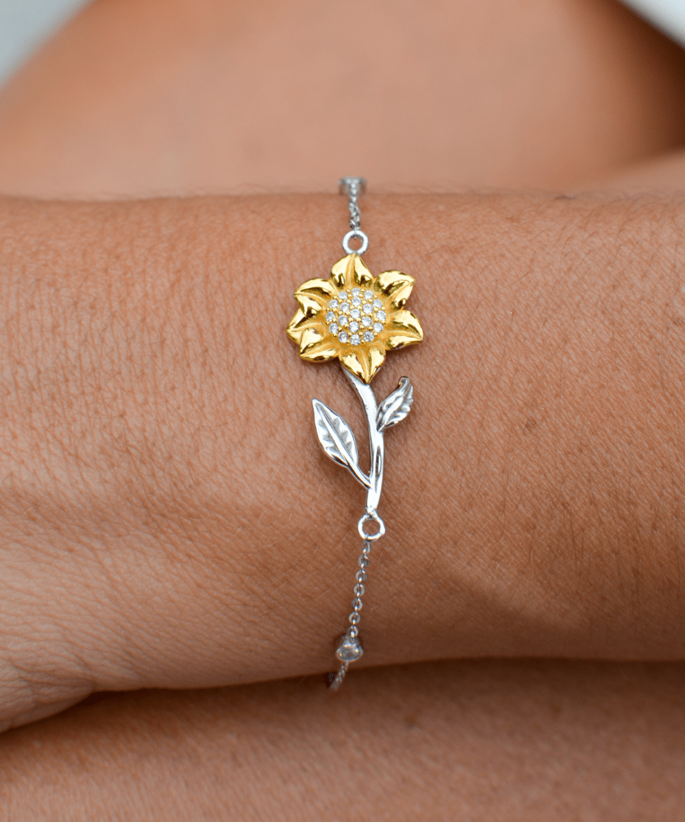 To My Badass Daughter Sunflower Bracelet - Straighten Your Crown - Motivational Graduation Gift - Daughter Birthday Christmas Gift