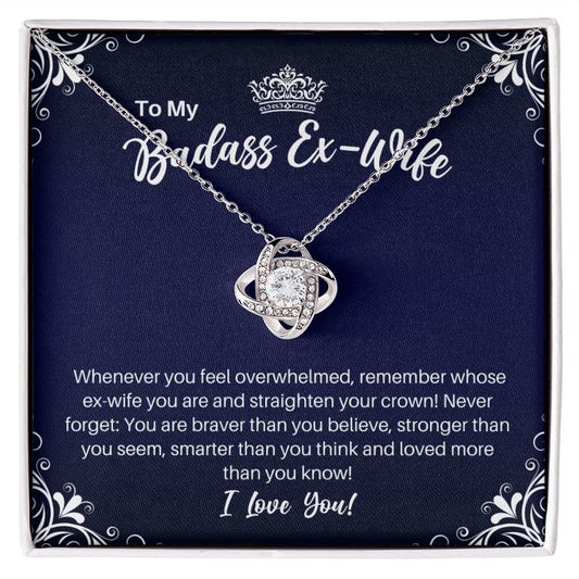 To My Badass Ex-Wife Necklace - Straighten Your Crown - Motivational Graduation Gift - Ex-Wife Birthday Christmas Gift 14K White Gold Finish / Standard Box