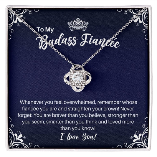 To My Badass Fiancee Necklace - Straighten Your Crown - Motivational Graduation Gift - Future Wife Anniversary Birthday Christmas Gift 14K White Gold Finish / Standard Box