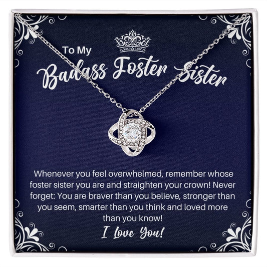 To My Badass Foster Sister Necklace - Straighten Your Crown - Motivational Graduation Gift - Foster Sister Birthday Christmas Gift 14K White Gold Finish / Standard Box