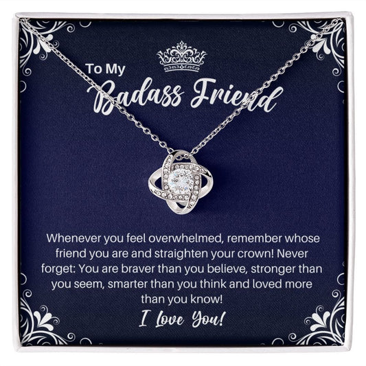 To My Badass Friend Necklace - Straighten Your Crown - Motivational Graduation Gift - Bestie Birthday Christmas Gift 14K White Gold Finish / Standard Box