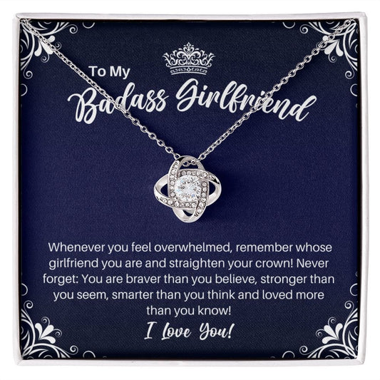 To My Badass Girlfriend Necklace - Straighten Your Crown - Motivational Graduation Gift - Girlfriend Anniversary Birthday Christmas Gift 14K White Gold Finish / Standard Box