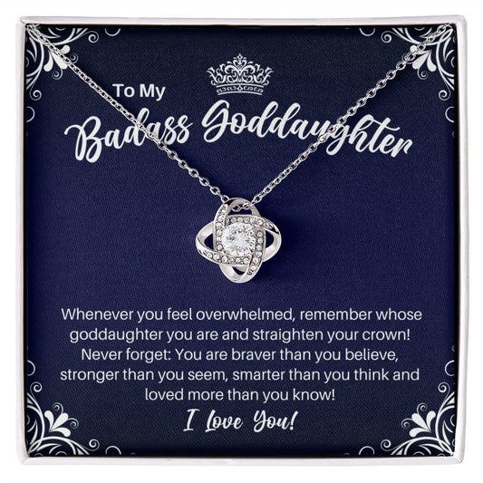 To My Badass Goddaughter Necklace - Straighten Your Crown - Motivational Graduation Gift - Goddaughter Birthday Christmas Gift 14K White Gold Finish / Standard Box