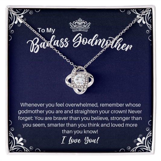 To My Badass Godmother Necklace - Straighten Your Crown - Motivational Graduation Gift - Godmother Birthday Christmas Gift 14K White Gold Finish / Standard Box