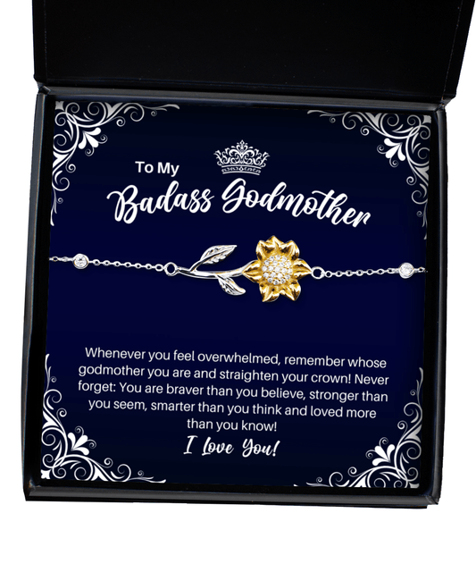 To My Badass Godmother Sunflower Bracelet - Straighten Your Crown - Motivational Graduation Gift - Godmother Birthday Christmas Gift