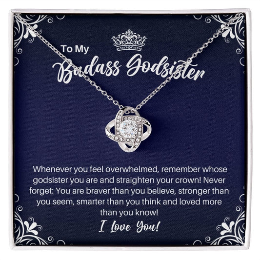 To My Badass Godsister Necklace - Straighten Your Crown - Motivational Graduation Gift - Godsister Birthday Christmas Gift 14K White Gold Finish / Standard Box