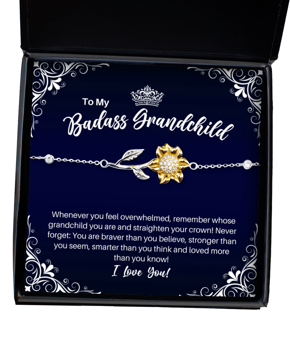 To My Badass Grandchild Sunflower Bracelet - Straighten Your Crown - Nonbinary LGBTQ, Motivational Graduation Gift, Grandchild Birthday Christmas Gift