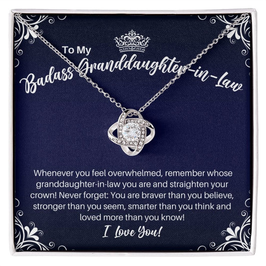 To My Badass Granddaughter-in-Law Necklace - Straighten Your Crown - Motivational Graduation Gift - Birthday Christmas Gift 14K White Gold Finish / Standard Box