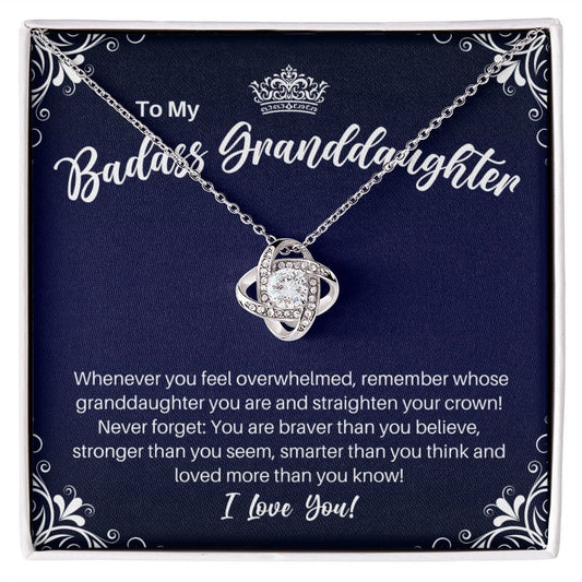 To My Badass Granddaughter Necklace - Straighten Your Crown - Motivational Graduation Gift - Granddaughter Birthday Christmas Gift 14K White Gold Finish / Standard Box