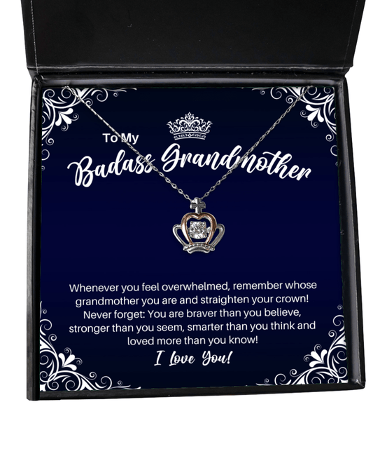 To My Badass Grandmother Crown Necklace - Straighten Your Crown - Motivational Graduation Gift - Grandma Birthday Christmas Gift