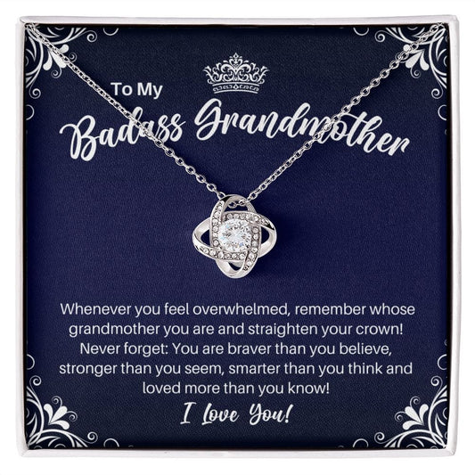 To My Badass Grandmother Necklace - Straighten Your Crown - Motivational Graduation Gift - Grandma Birthday Christmas Gift 14K White Gold Finish / Standard Box