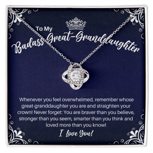 To My Badass Great-Granddaughter Necklace - Straighten Your Crown - Motivational Graduation Gift - Birthday Christmas Gift 14K White Gold Finish / Standard Box