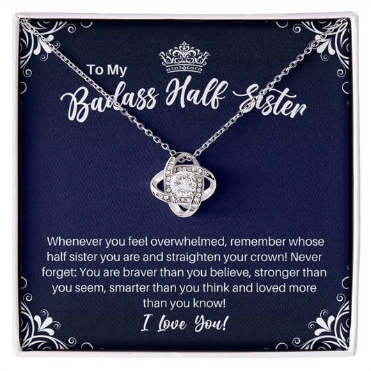 To My Badass Half Sister Necklace - Straighten Your Crown - Motivational Graduation Gift - Half Sister Birthday Christmas Gift 14K White Gold Finish / Standard Box