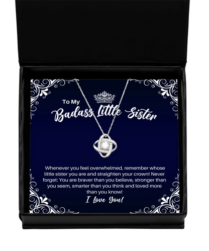 To My Badass Little Sister Necklace - Straighten Your Crown - Motivational Graduation Gift - Little Sister Birthday Christmas Gift - LKS