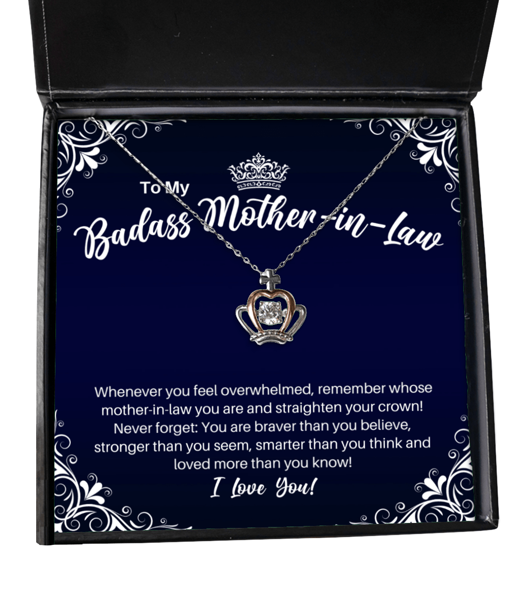 To My Badass Mother-in-Law Crown Necklace - Straighten Your Crown - Motivational Graduation - Mother-in-Law Mother's Day Birthday Christmas Gift