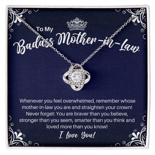 To My Badass Mother-in-Law Necklace - Straighten Your Crown - Motivational Graduation - Mother-in-Law Mother's Day Birthday Christmas Gift 14K White Gold Finish / Standard Box