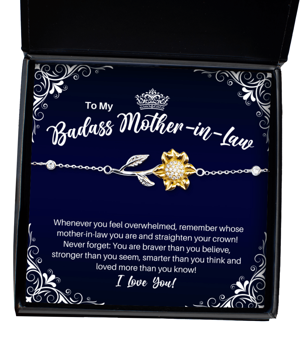 To My Badass Mother-in-Law Sunflower Bracelet - Straighten Your Crown - Motivational Graduation - Mother-in-Law Mother's Day Birthday Christmas Gift