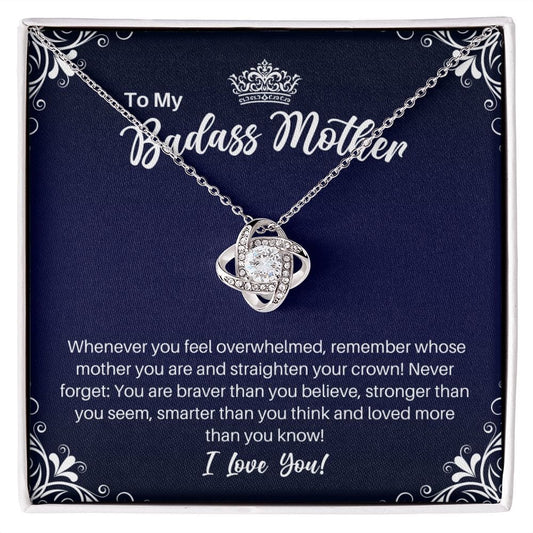 To My Badass Mother Necklace - Straighten Your Crown - Motivational Graduation Gift - Mom Birthday Mother's Day Christmas Gift 14K White Gold Finish / Standard Box