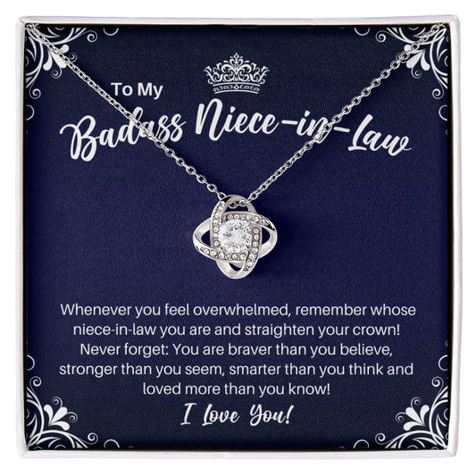 To My Badass Niece-in-Law Necklace - Straighten Your Crown - Motivational Graduation Gift - Niece-in-Law Birthday Christmas Gift 14K White Gold Finish / Standard Box