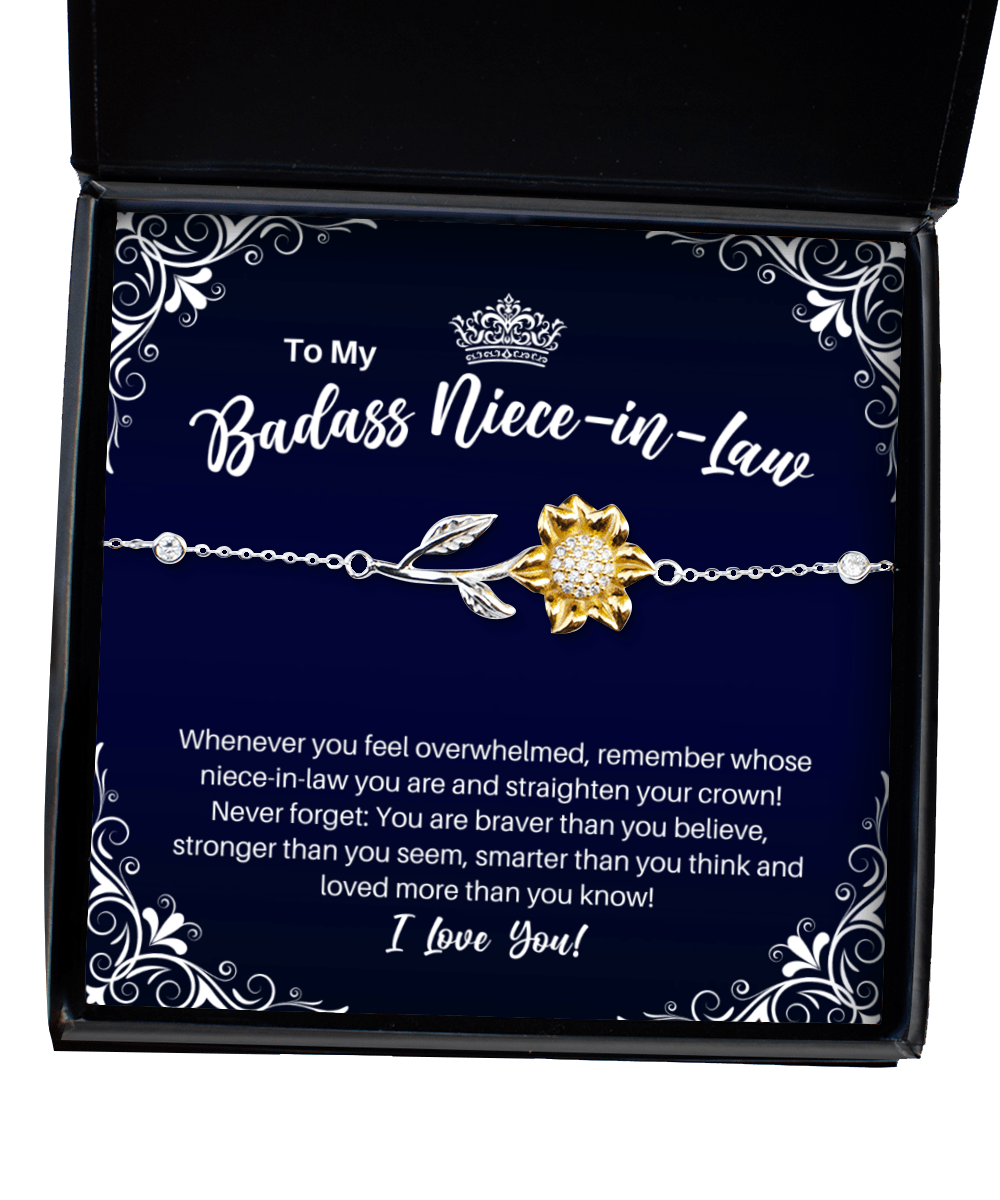 To My Badass Niece-in-Law Sunflower Bracelet - Straighten Your Crown - Motivational Graduation Gift - Niece-in-Law Birthday Christmas Gift