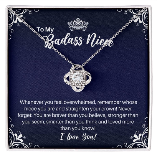 To My Badass Niece Necklace - Straighten Your Crown - Motivational Graduation Gift - Niece Birthday Christmas Gift 14K White Gold Finish / Standard Box