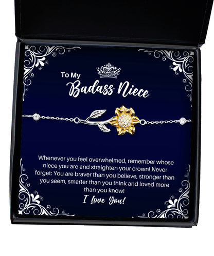 To My Badass Niece Sunflower Bracelet - Straighten Your Crown - Motivational Graduation Gift - Niece Birthday Christmas Gift