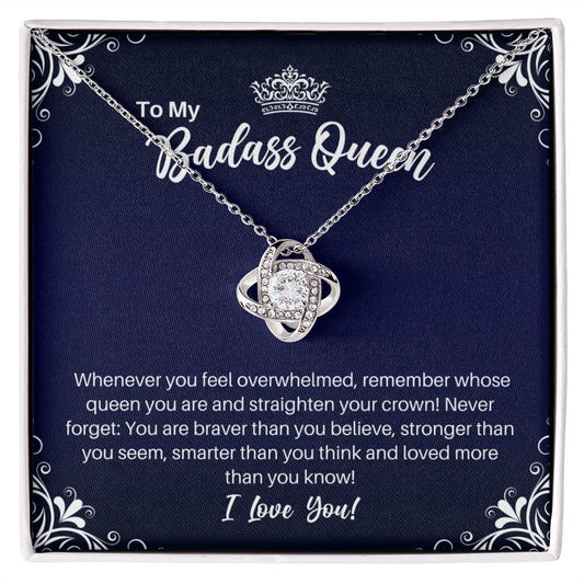 To My Badass Queen Necklace - Straighten Your Crown - Motivational Graduation Gift - Wife Girlfriend Fiancee Birthday Christmas Gift 14K White Gold Finish / Standard Box