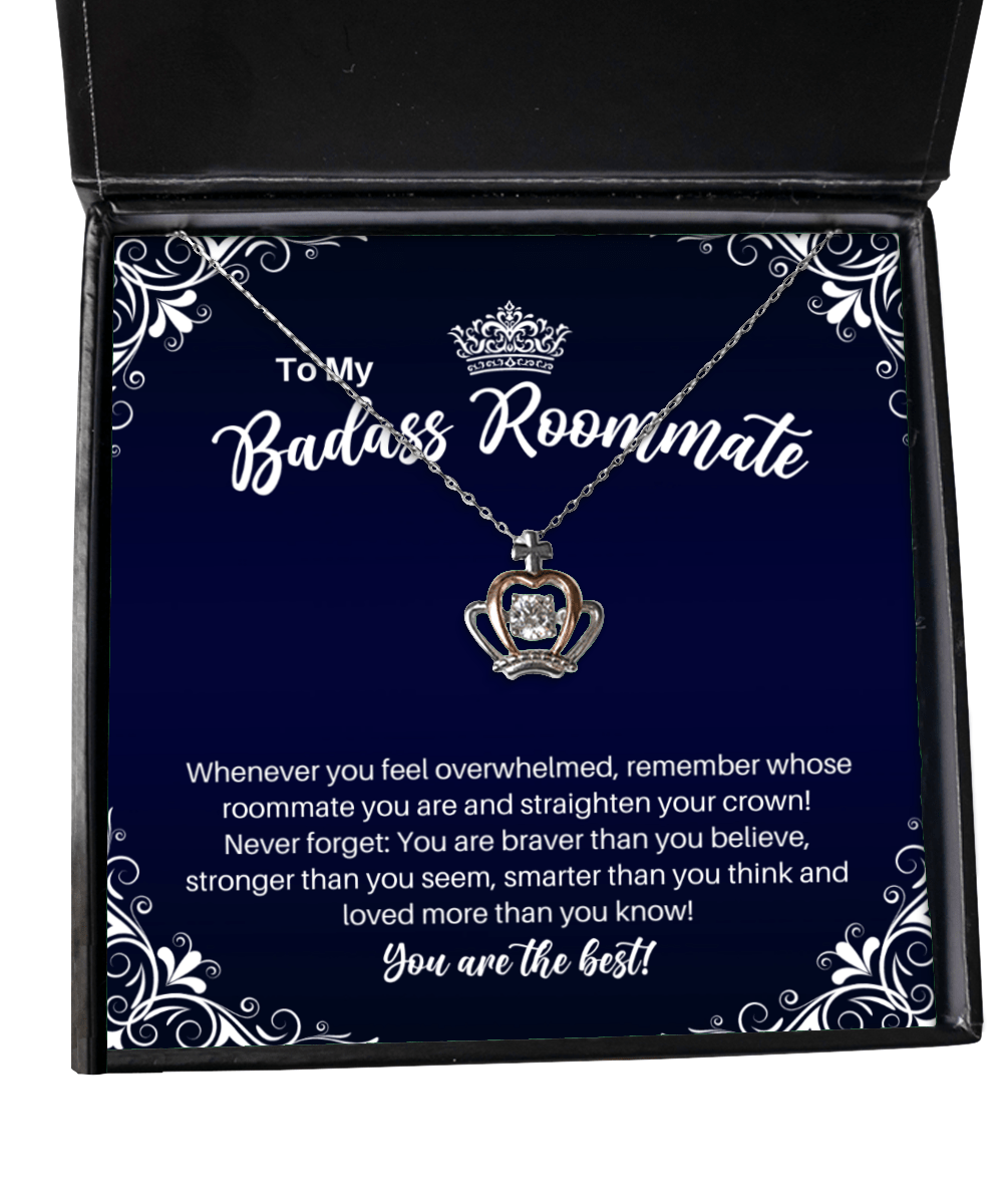 To My Badass Roommate Crown Necklace - Straighten Your Crown - Motivational Graduation Gift - Roommate Birthday Christmas Gift