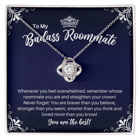 To My Badass Roommate Necklace - Straighten Your Crown - Motivational Graduation Gift - Roommate Birthday Christmas Gift 14K White Gold Finish / Standard Box