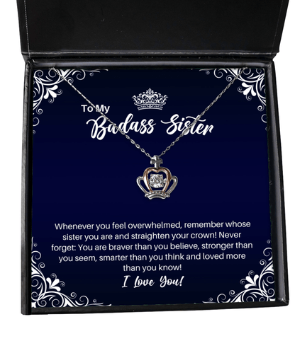 To My Badass Sister Crown Necklace - Straighten Your Crown - Motivational Graduation Gift - Sister Birthday Christmas Gift