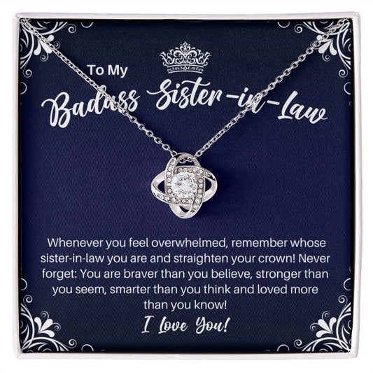 To My Badass Sister-in-Law Necklace - Straighten Your Crown - Motivational Graduation Gift - Sister-in-Law Birthday Christmas Gift 14K White Gold Finish / Standard Box