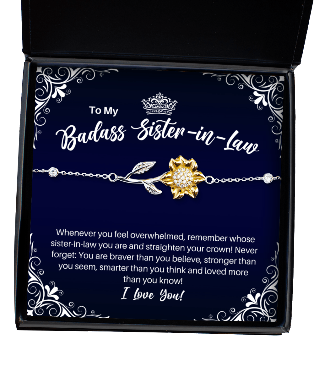 To My Badass Sister-in-Law Sunflower Bracelet - Straighten Your Crown - Motivational Graduation Gift - Sister-in-Law Birthday Christmas Gift