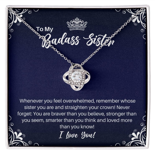 To My Badass Sister Necklace - Straighten Your Crown - Motivational Graduation Gift - Sister Birthday Christmas Gift 14K White Gold Finish / Standard Box