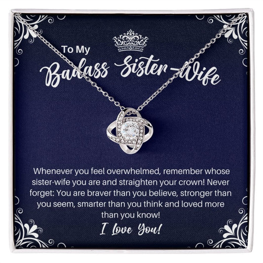 To My Badass Sister-Wife Necklace - Straighten Your Crown - Motivational Graduation Gift - Sister-Wife Birthday Christmas Gift 14K White Gold Finish / Standard Box