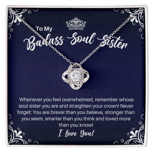 To My Badass Soul Sister Necklace - Straighten Your Crown - Motivational Graduation Gift - Unbiological Sister Birthday Christmas Gift 14K White Gold Finish / Standard Box